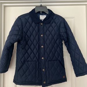 NWOT Boys Janie and Jack Navy Quilted Barn Jacket with Corduroy Collar Sz 7-8